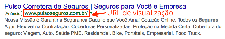 Google Ads anúncio URL de visualização