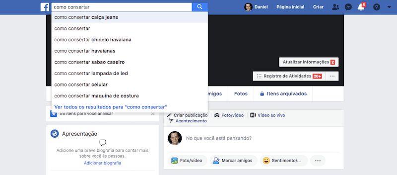Facebook mecanismo de busca
