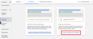 Google Ads extensão de chamadas para anúncios
