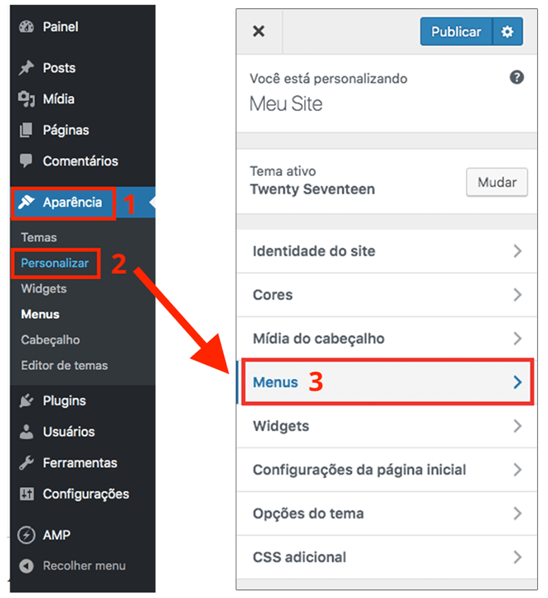 Plugin AMP for WordPress Kaludi menu personalizar