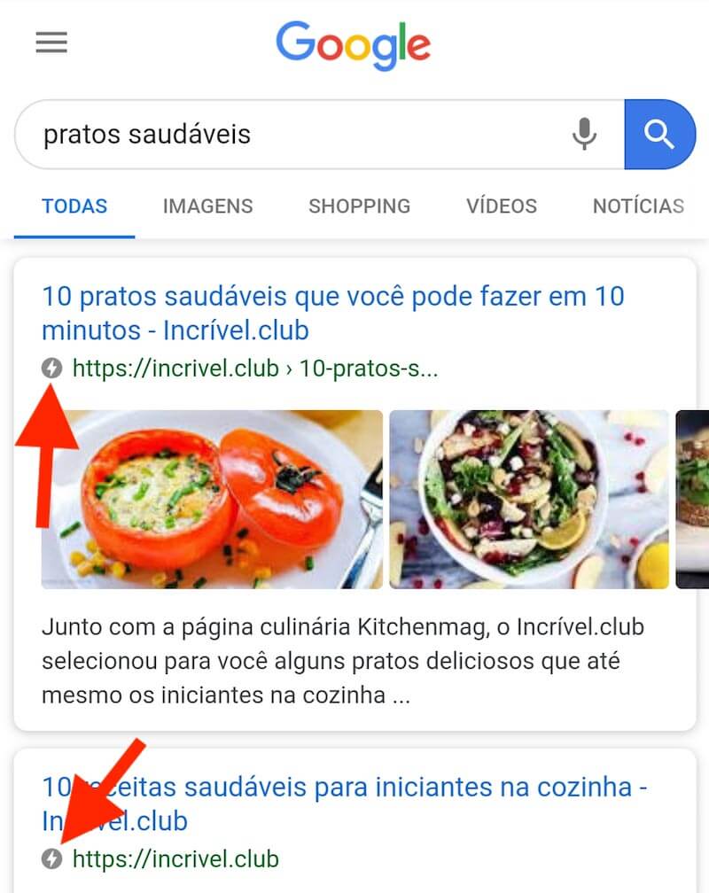 Páginas AMP nos resultados de busca do Google