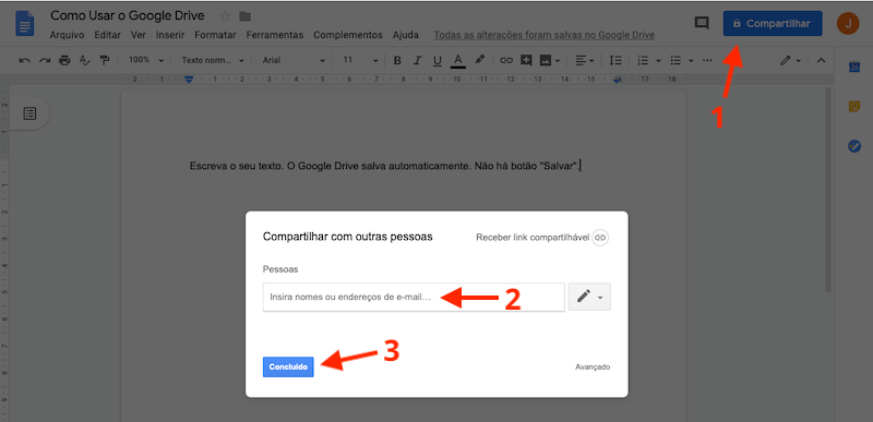 Como compartilhar documentos no Google Drive