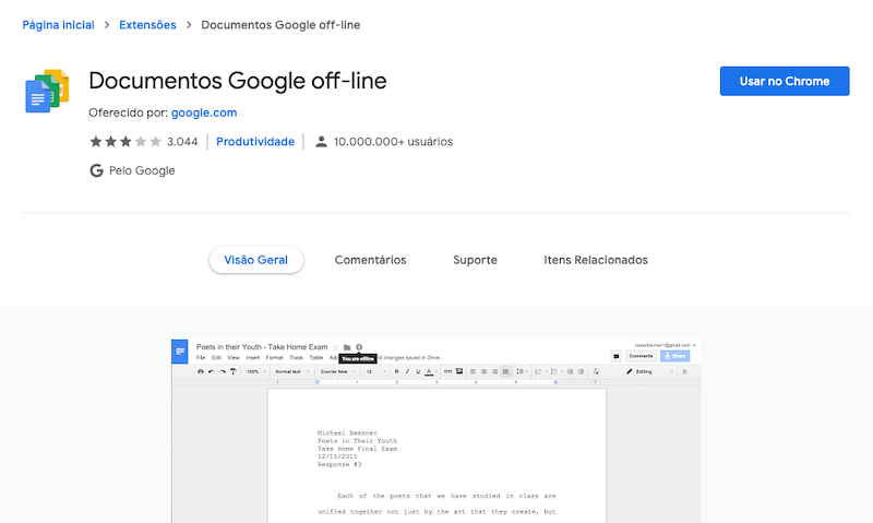 Extensão Documentos Google Offline para Google Chrome