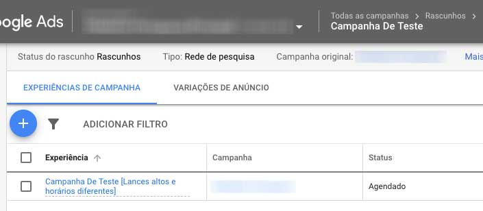 Google Ads, experiência de campanha agendada