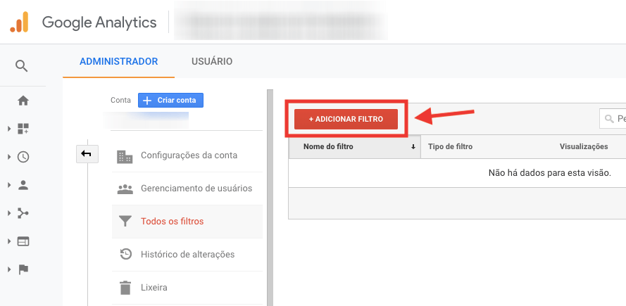 Google Analytics, adicionar filtro