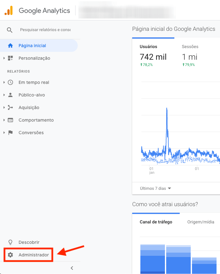 Google Analytics, menu administrador