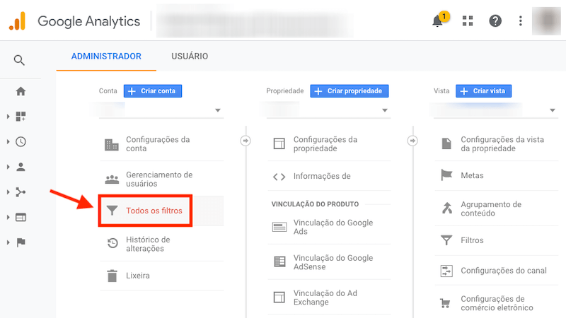 Google Analytics, todos os filtros