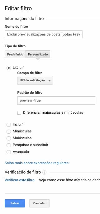 Editar filtro no Google Analytics
