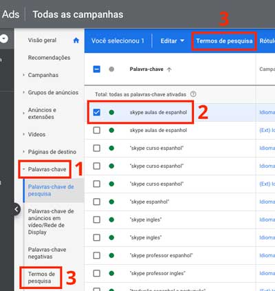 Google ads: como acessar o relatório de termos de pesquisa no nível de palavra-chave