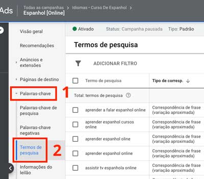Google ads: como acessar o relatório de termos de pesquisa no nível de grupo de anúncios