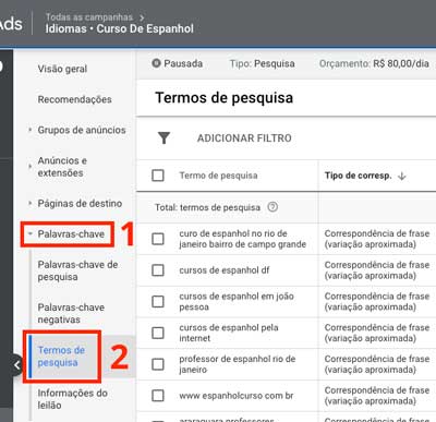 Google ads: como acessar o relatório de termos de pesquisa no nível de campanha