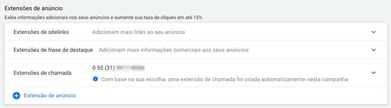 Google ads: extensões de anúncio em campanhas