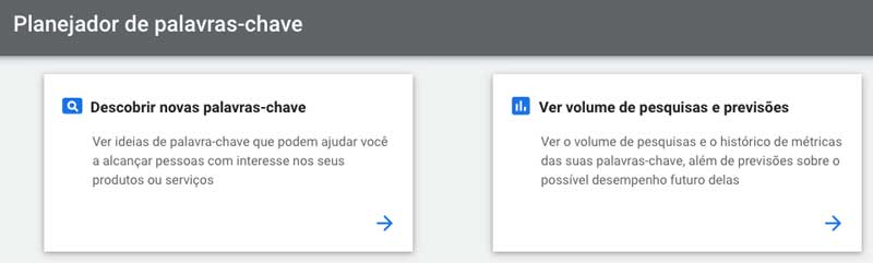 Google ads: opções do planejador de palavras-chave para a nova campanha