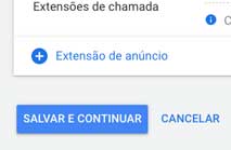Google ads: salvar e continuar