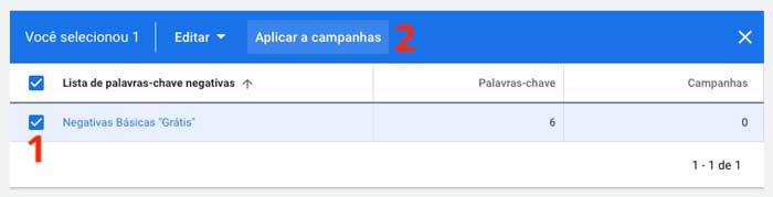Como aplicar listas de palavras-chave negativas a campanhas
