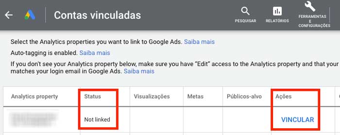 Vincular contas Google Ads e Google Analytics