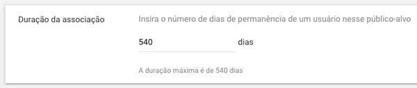 Google ads: número de dias de permanência de um usuário nesse público-alvo