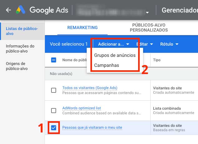 Google ads: como vincular listas de remarketing a grupos de anúncios ou a campanhas