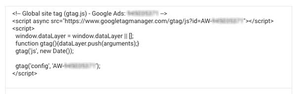 Tag do Google Ads com código